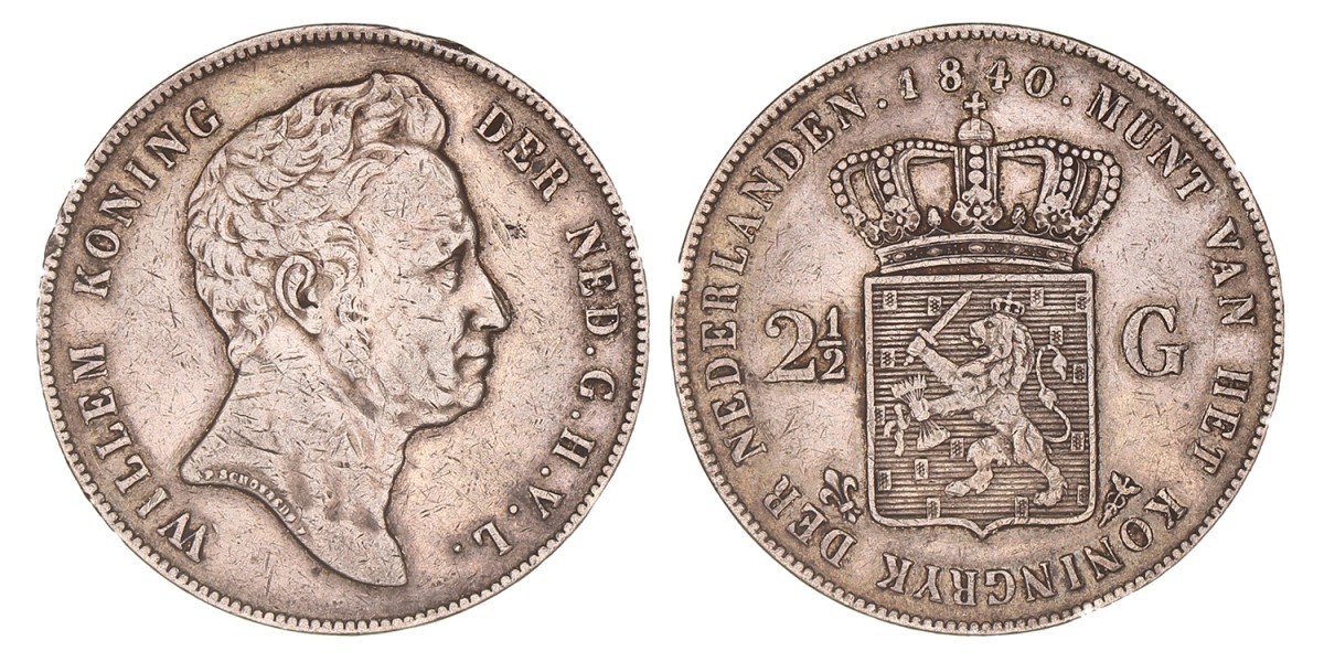 2½ gulden. Willem I. 1840. Zeer Fraai.