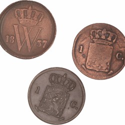 Nederland. Lot (3) Muntdoosje van 1 Cent 1837, een eenzijdige cent 1837 en een gegraveerde cent. 19e eeuw.