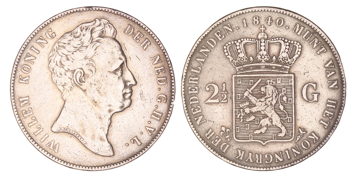 2½ gulden. Willem I. 1840. Zeer Fraai.