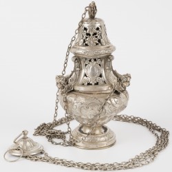 Christelijk kerkwierookvat (Thuribulum) zilver.