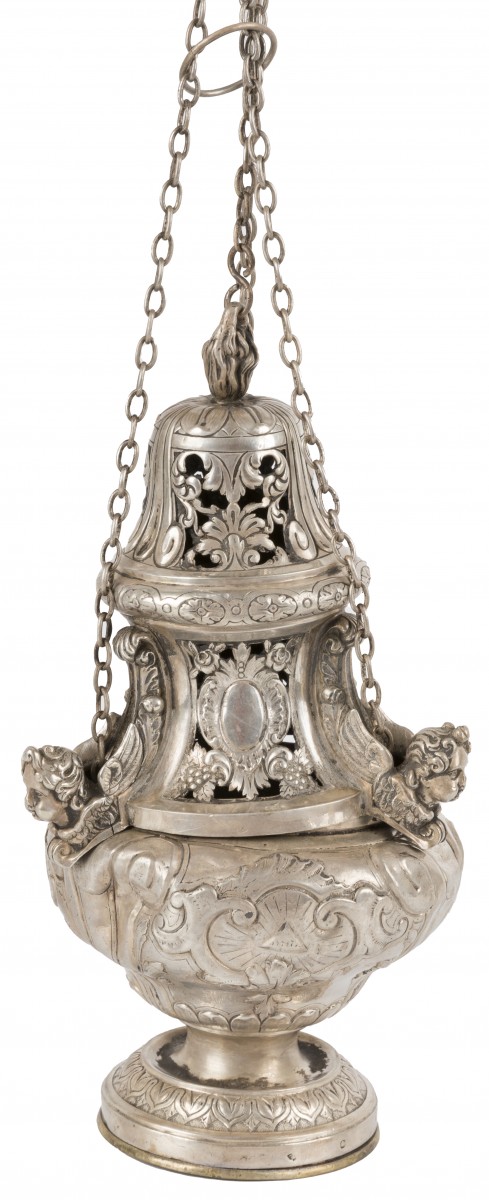 Christelijk kerkwierookvat (Thuribulum) zilver.