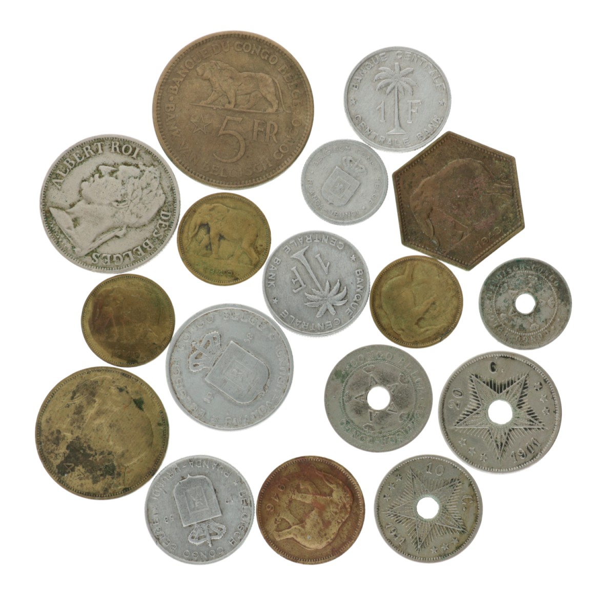 Belgian Congo. Lot (17) 5 Centimes - 5 Franc. 1911 - 1960.