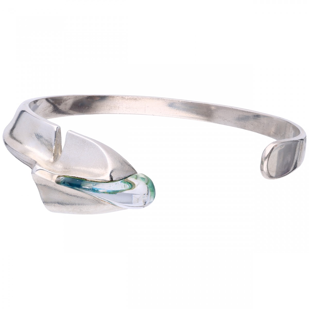 Zilveren Lapponia Salamander bangle armband, met druppelvormige blauwe acryl steen - 925/1000.