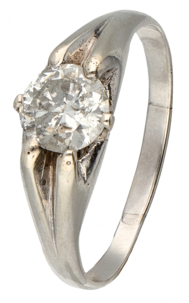 14 kt. Witgouden solitair ring bezet met ca. 0.93 ct. diamant.