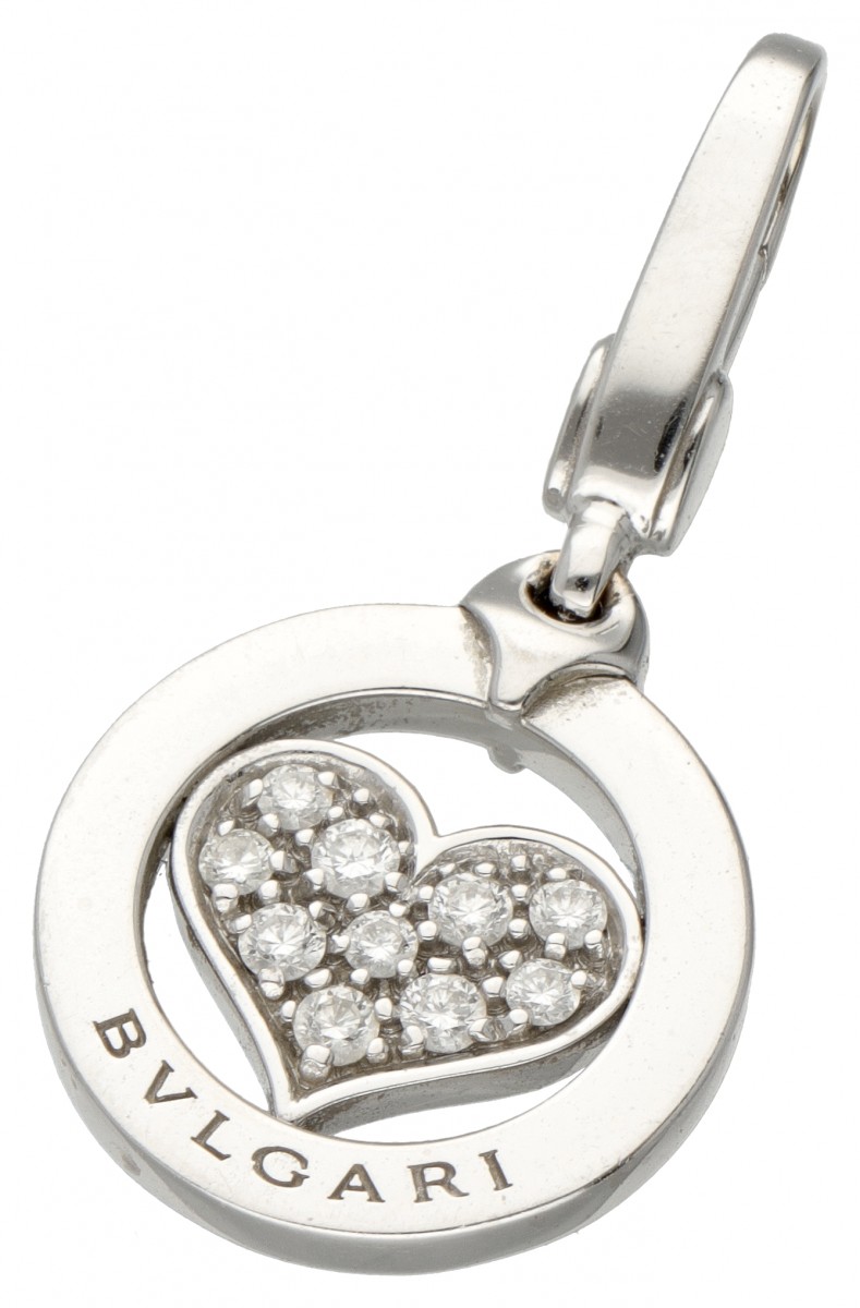 18 kt. Witgouden Bvlgari 'Tondo Heart' hanger bezet met ca. 0.15 ct. diamant.