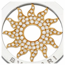 18 kt. Geelgouden met stalen Bvlgari 'Tondo Sun' hanger bezet met ca. 0.64 ct. diamant.