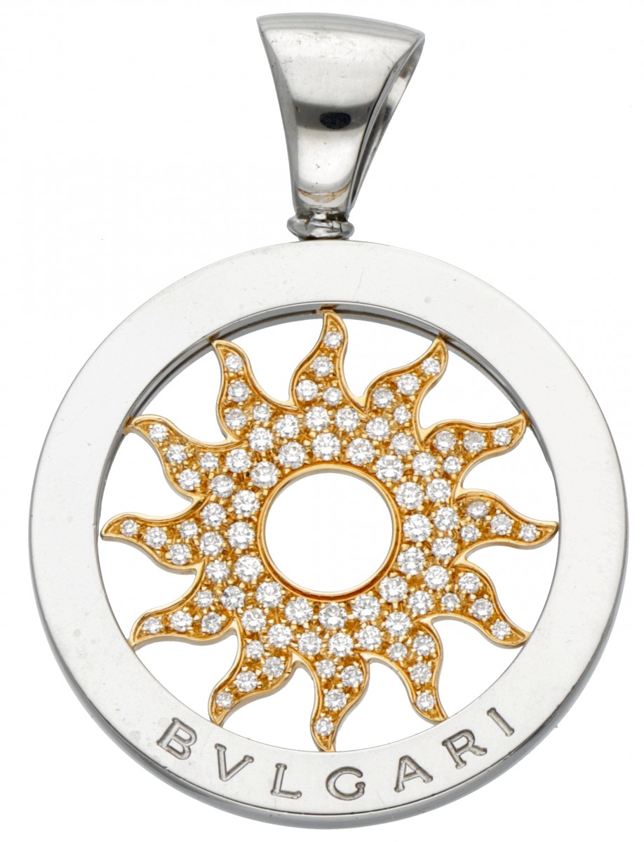 18 kt. Geelgouden met stalen Bvlgari 'Tondo Sun' hanger bezet met ca. 0.64 ct. diamant.