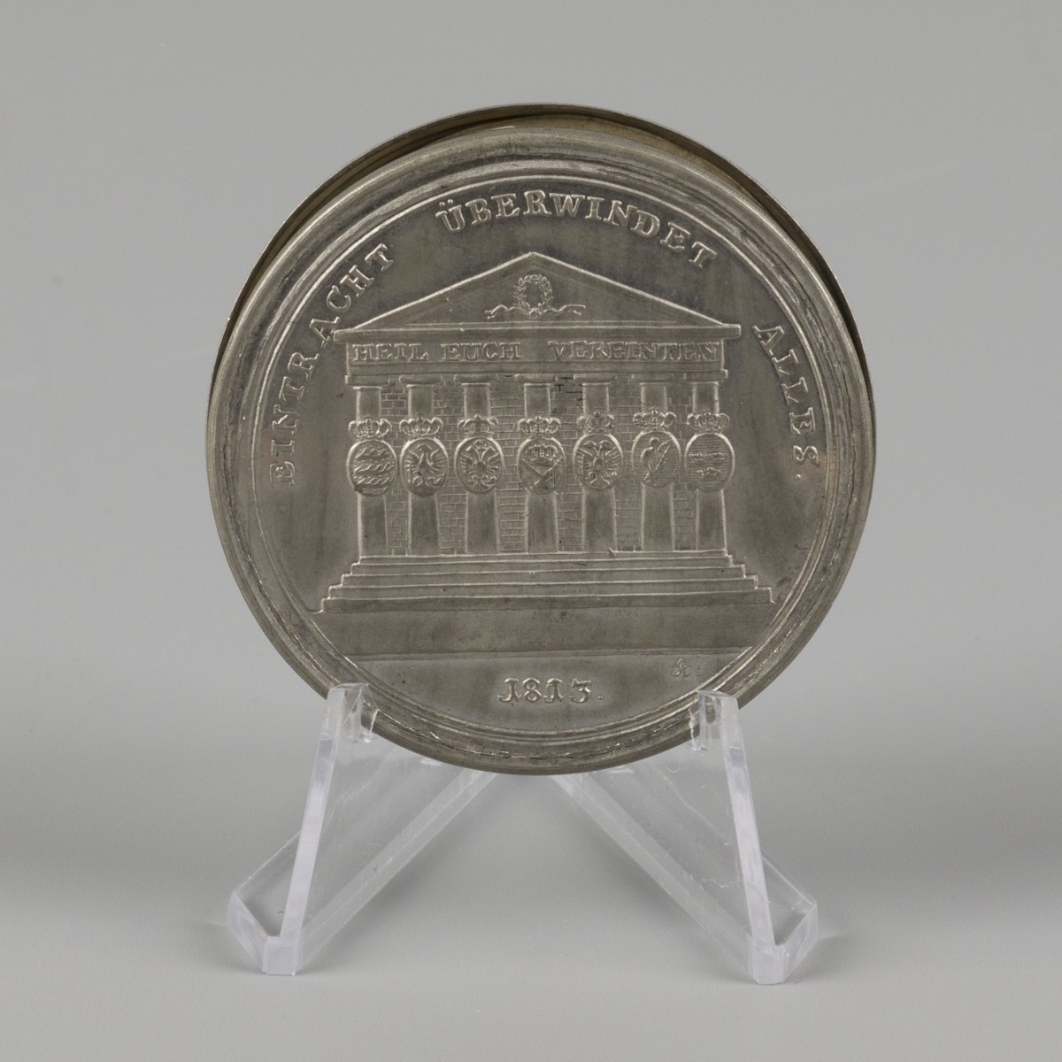 Johann Thomas Stettner (Nürnberg 1785 – 1872 Tiersdorf), Een Steck medaille/ Stecktaler of schroefmedaille - overwinning van de Rheinbund op de Fransen, 1813.