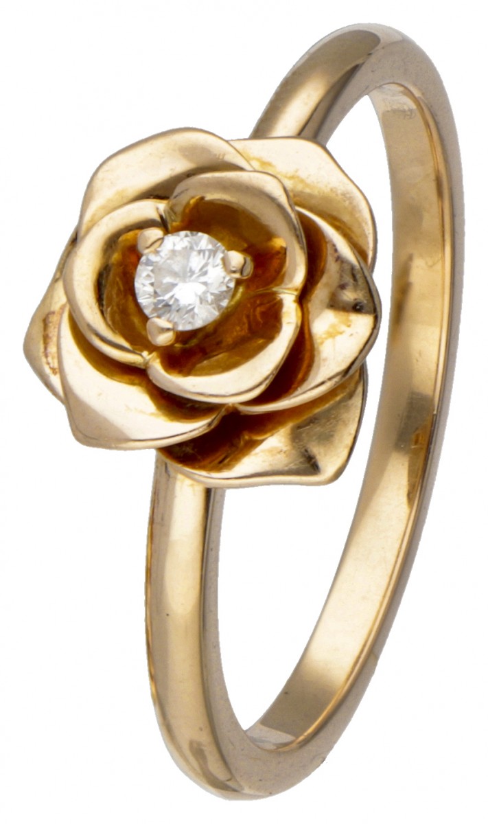 18 kt. Roségouden Piaget 'Rose' ring bezet met ca. 0.06 ct. diamant.