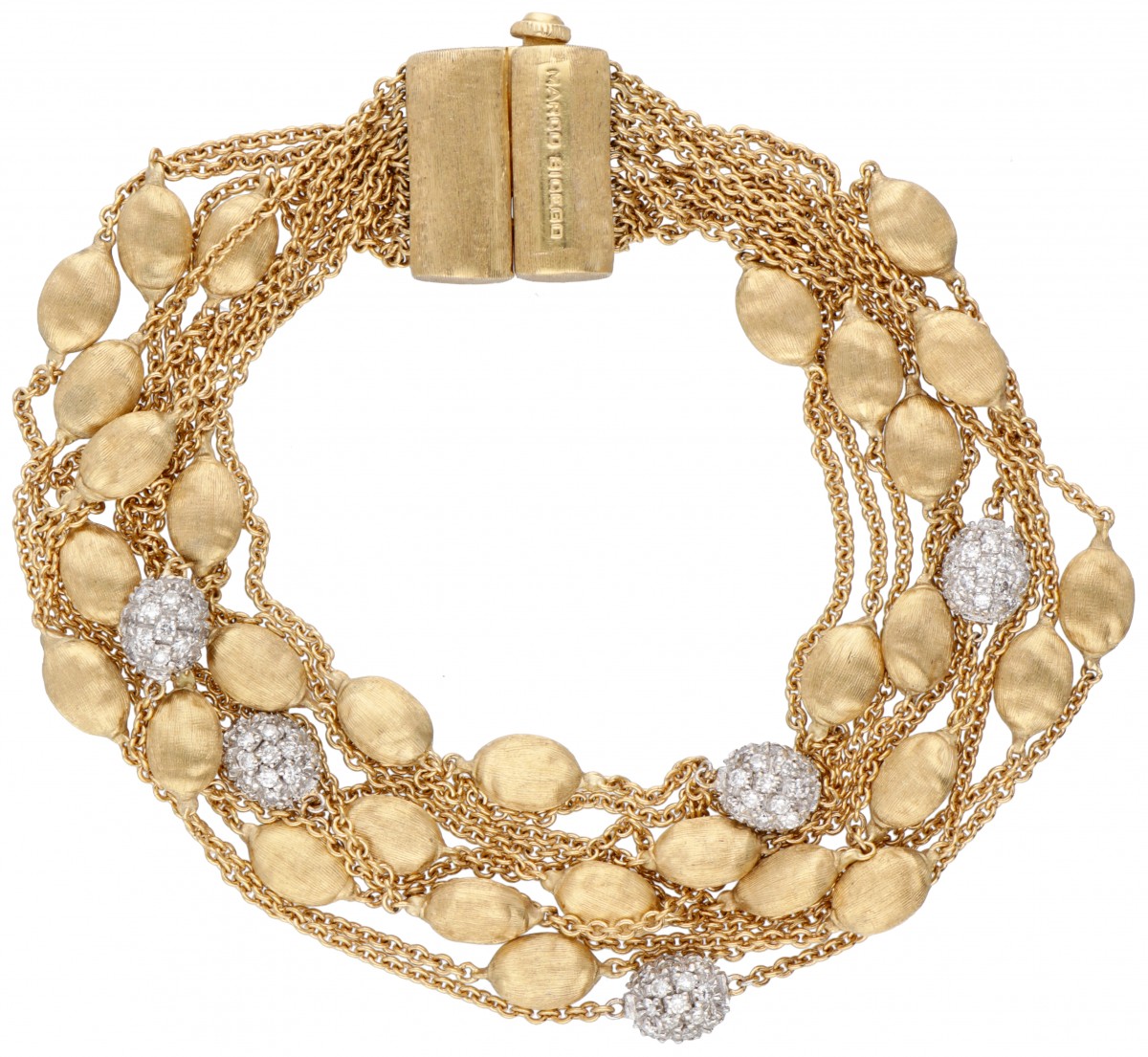 18 kt. Geelgouden Marco Bicego 'Confetti Oro Five Strand' armband bezet met ca. 0.65 ct. diamant.