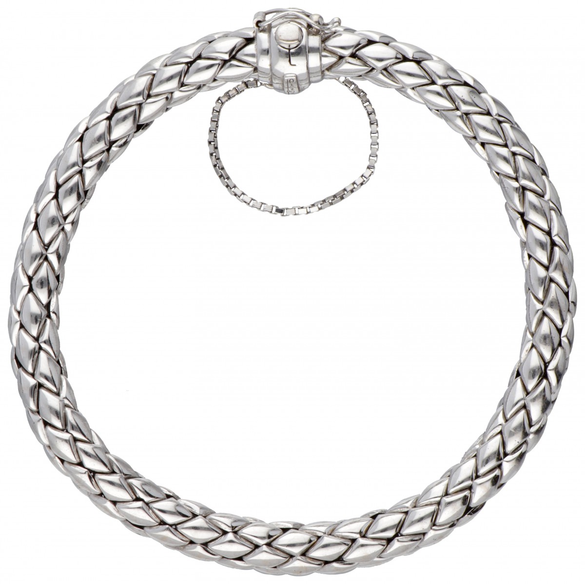 18 kt. Witgouden Chimento 'Stretch' armband met diamant op sluiting.