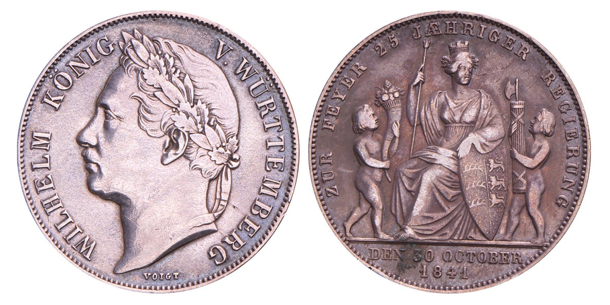 German states. Württemberg. Wilhelm I. Gulden. 1841.