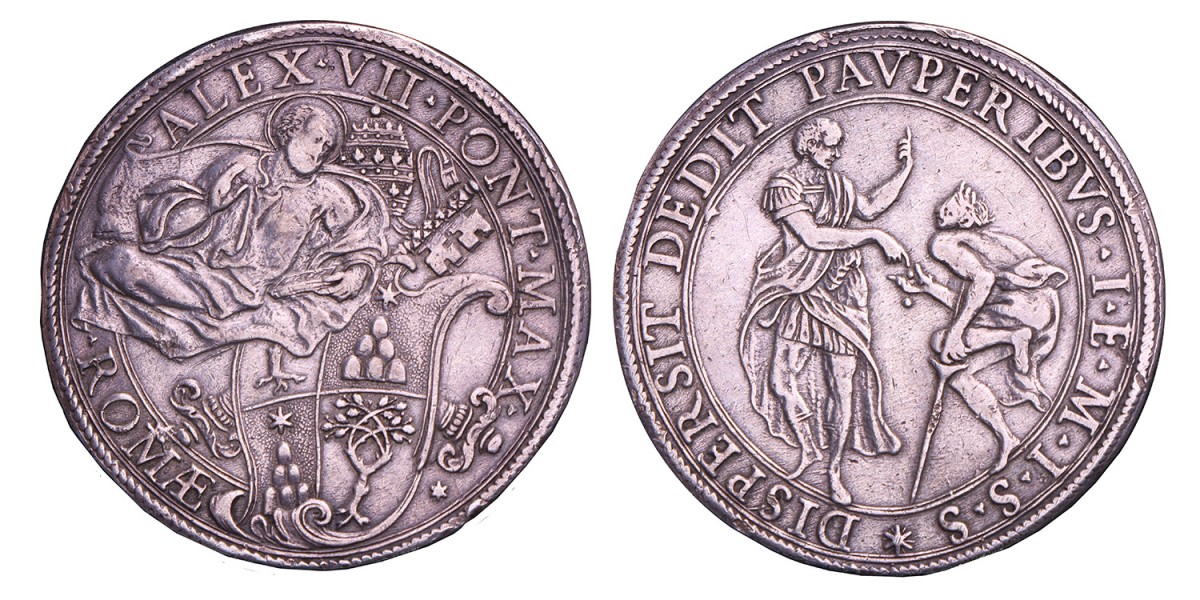 Italian states. Papal states. Alexander VII. Piastra. N.D. (1655–1667)