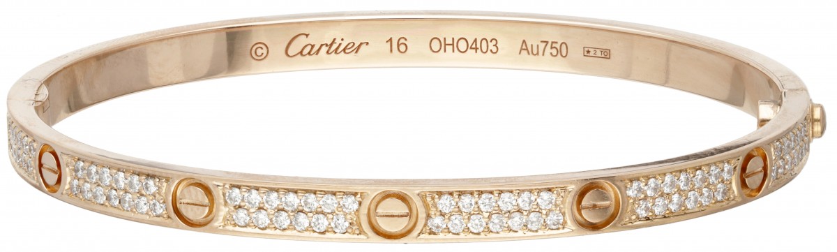 18 kt. Roségouden Cartier 'Love' small model armband bezet met ca. 1.56 ct. paved diamant.