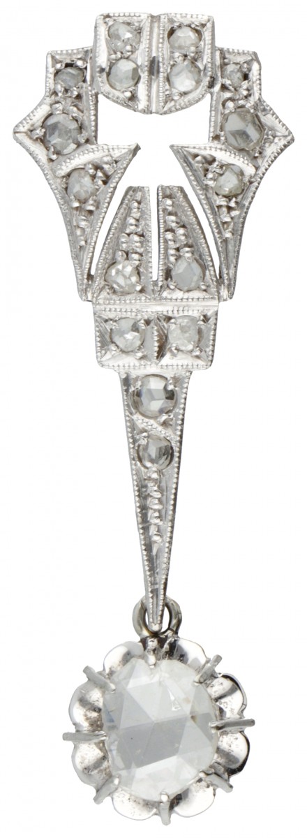14 kt. Witgouden art deco hanger bezet met diamant in Platina gezet.
