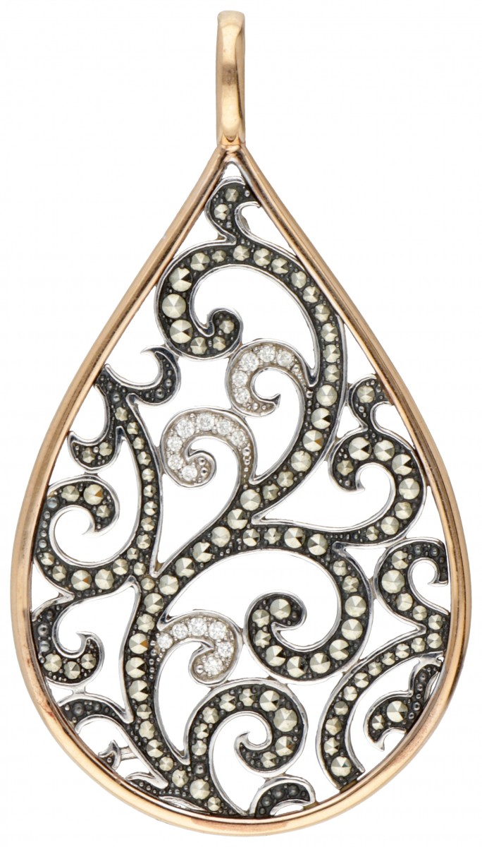 18 kt. Geelgouden Tirisi Moda 'Bohemian' hanger bezet met diamant en markasiet in 925/1000 zilver.