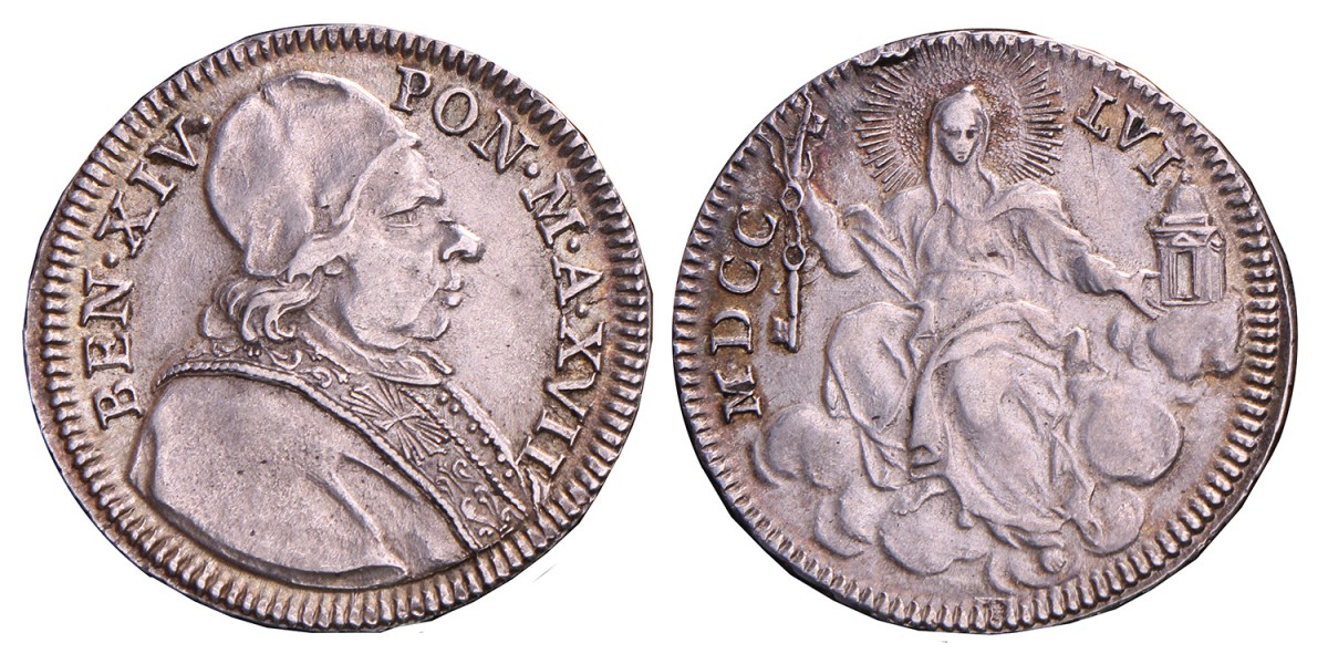 Italian states. Papal states. Benedict XIV. Doppio Guilio. 1756.