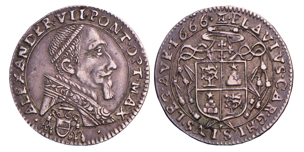 Italian states. Papal city states - Avignon. Alexander VII. Luigino. 1666.