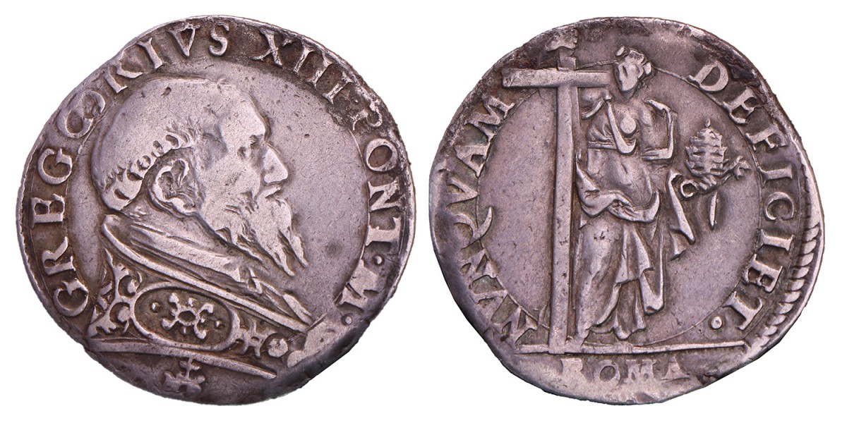 Italian states. Papal states. Gergory XIII. Testone. N.D. (1572-1585).