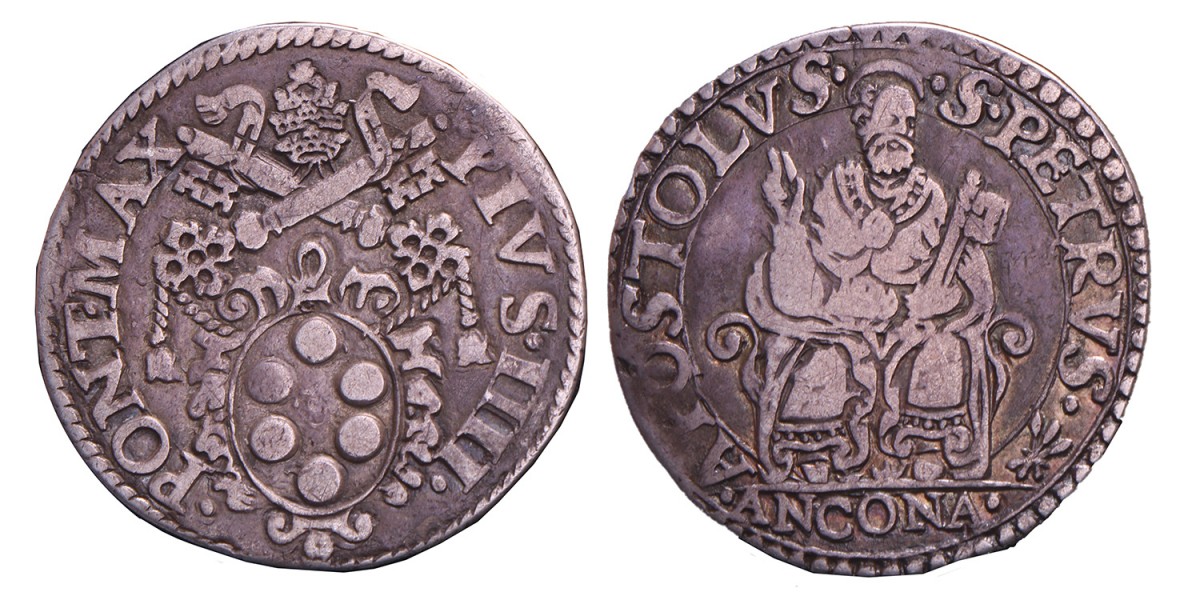 Italian states. Papal states - Ancona. Pius IV. Testone. N.D. (1559-1565).