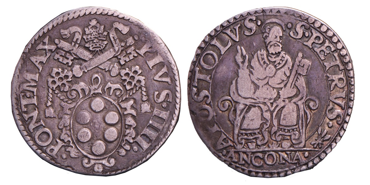 Italian states. Papal states - Ancona. Pius IV. Testone. N.D. (1559-1565).