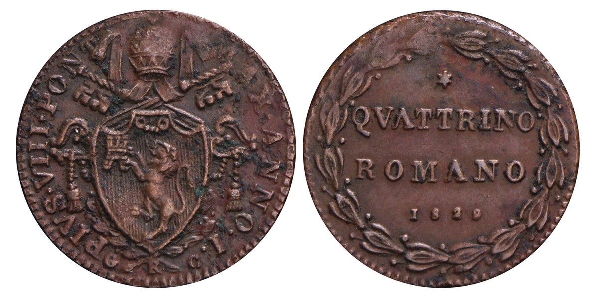 Italian states. Papal states. Pius VIII. 1 Quatrino. 1829.