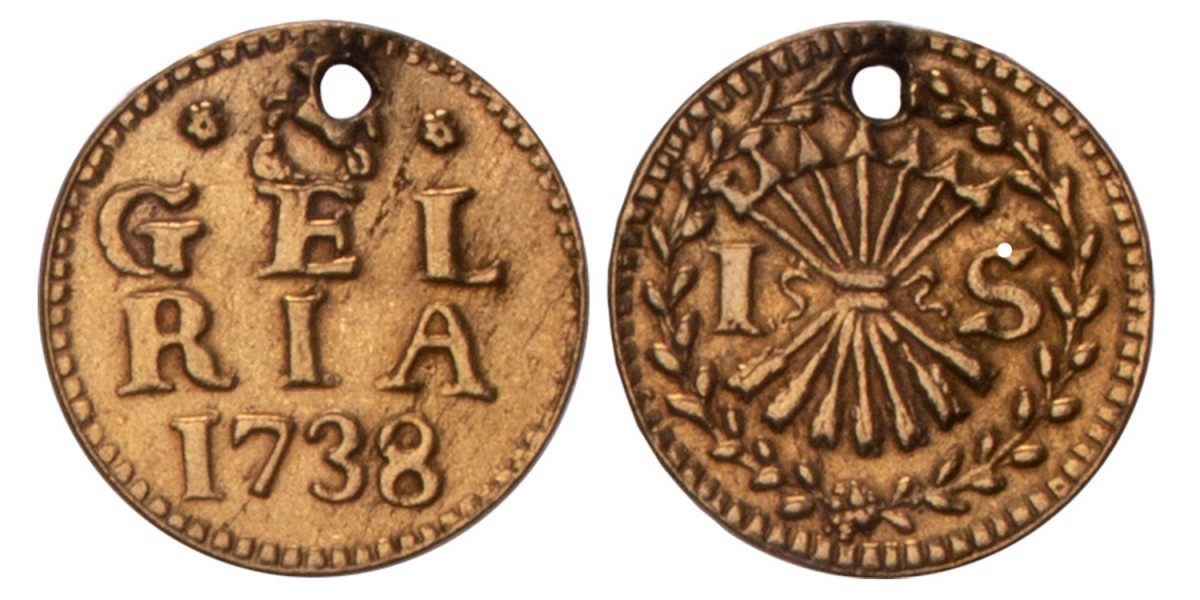Bezemstuiver. Afslag in goud. Gelderland. 1738. Zeer Fraai.