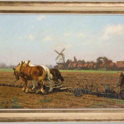 Gijsbertus Johannes van Overbeek (Dordrecht 1882 - 1947 Rotterdam), Een boer ploegend met een driespan.