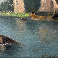 François Carlebur van Dordrecht (1821-1893) (toegeschreven aan), Scheepvaart op een rivier in een zomers landschap.