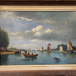 François Carlebur van Dordrecht (1821-1893) (toegeschreven aan), Scheepvaart op een rivier in een zomers landschap.