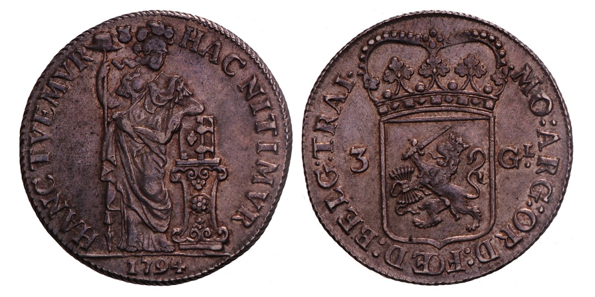 3 Gulden. Utrecht. 1794. Prachtig.