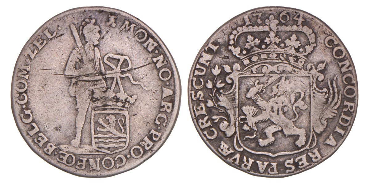 Kwart zilveren dukaat. Zeeland. 1764. Fraai / Zeer Fraai.
