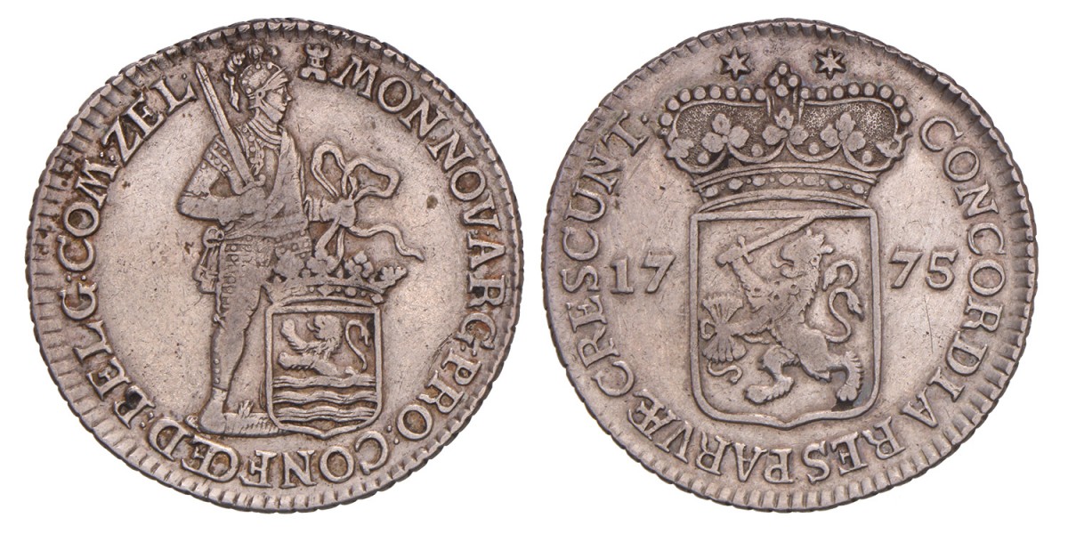 Kwart zilveren dukaat. Zutphen. 1775. Zeer Fraai -.