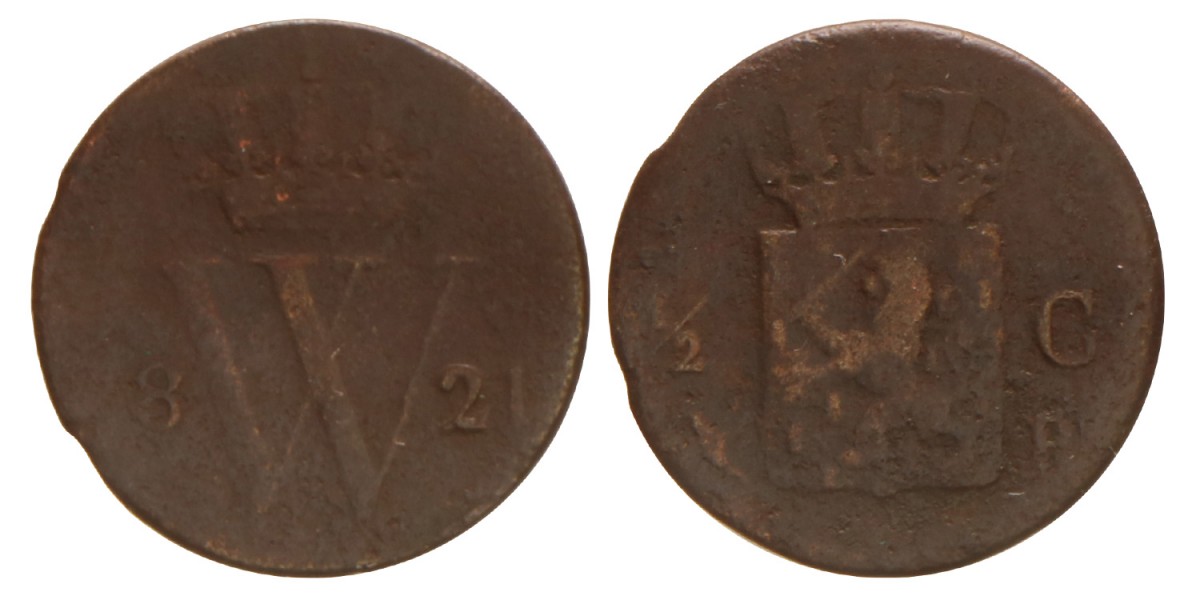 ½ cent. Willem I. 1821 B. Fraai.