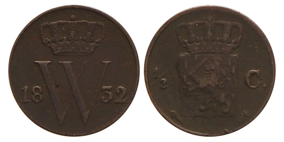 ½ cent. Willem I. 1832. Zeer Fraai +.