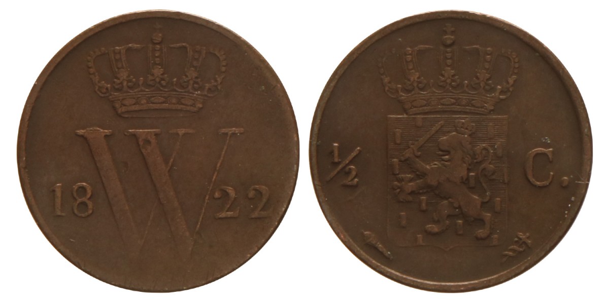 ½ cent. Willem I. 1822 U. Zeer Fraai / Prachtig.