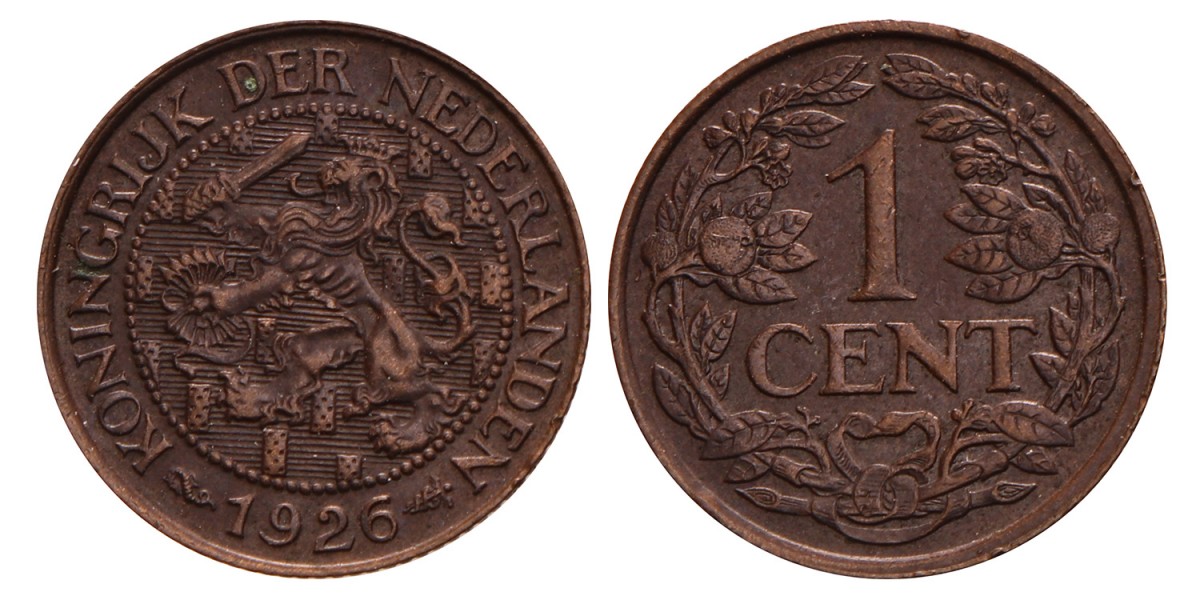 1 cent. Wilhelmina. 1925. UNC.