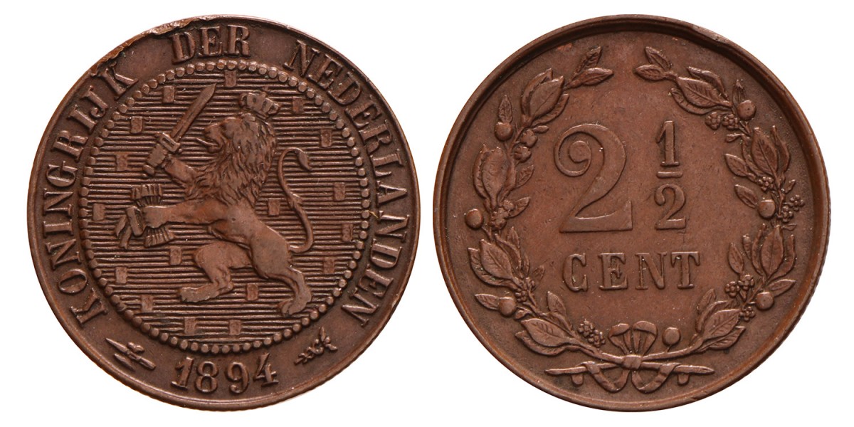 2½ cent. Wilhelmina. 1894. Prachtig.