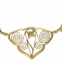 18 kt. Geelgouden art nouveau filigrain schakel collier.