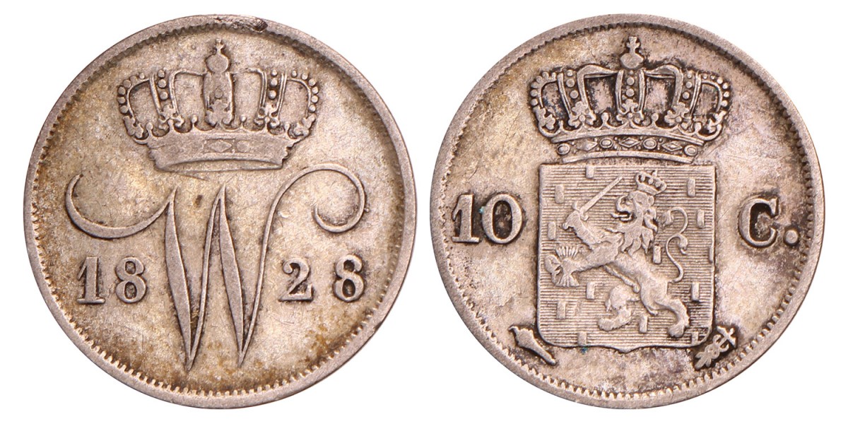 10 cent. Willem I. 1828 U. Zeer Fraai +.