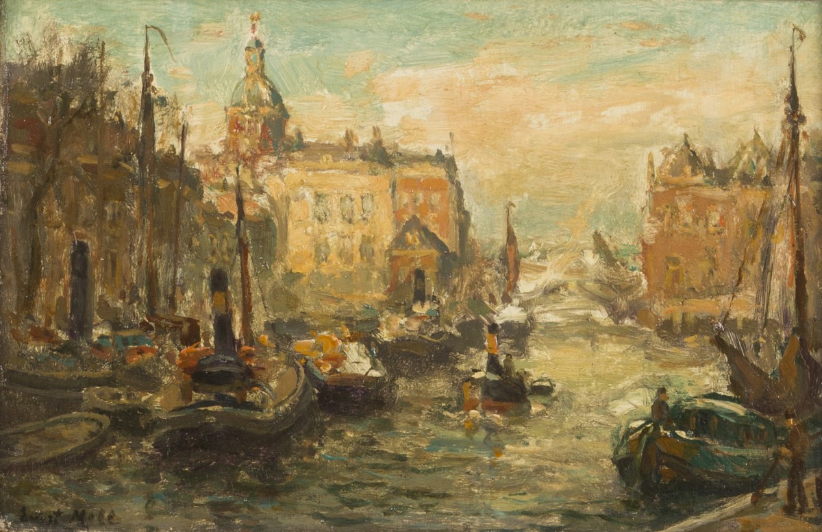 Evert Moll (Voorburg 1878 - 1955 Den Haag), Mogelijk gezicht op de Leuvehaven, met de Zuidblaak, Rotterdam.