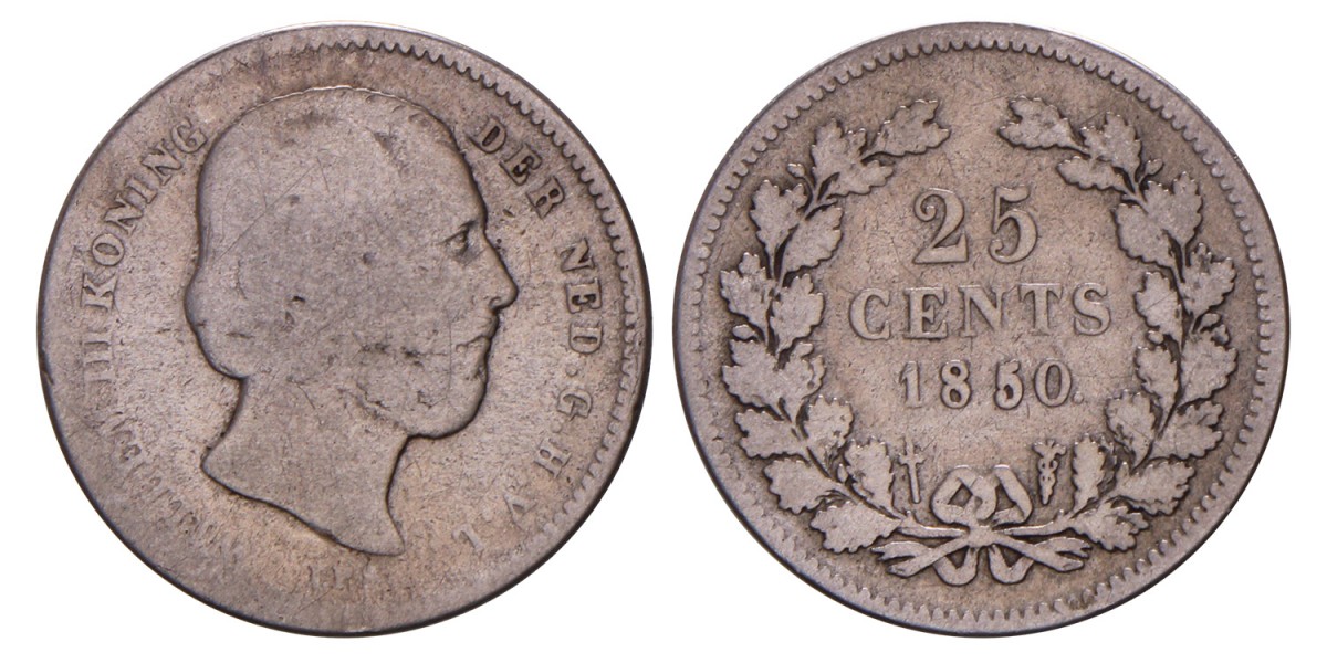 25 cent. Willem III. 1850. Fraai.