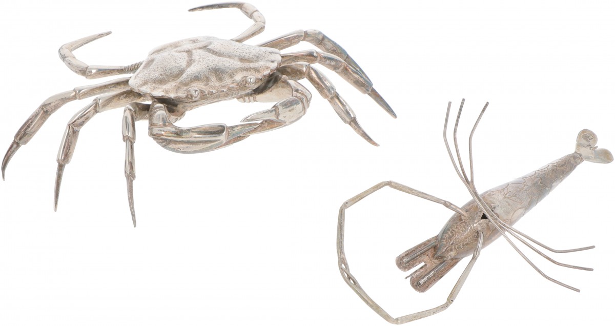 Miniatuur krab & garnaal zilver.