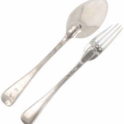 Lepel & vork (Zwolle Carl Wilhelm Höfeld 1771) zilver.