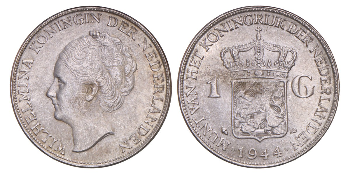 1 Gulden. Wilhelmina. 1944 P. Prachtig.