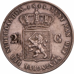 2½ gulden. Willem II. 1845 met streep. Zeer Fraai -.