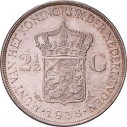 2½ gulden. Wilhelmina. 1938 Grofhaar. Prachtig.