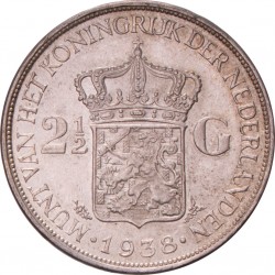 2½ gulden. Wilhelmina. 1938 Grofhaar. Prachtig.