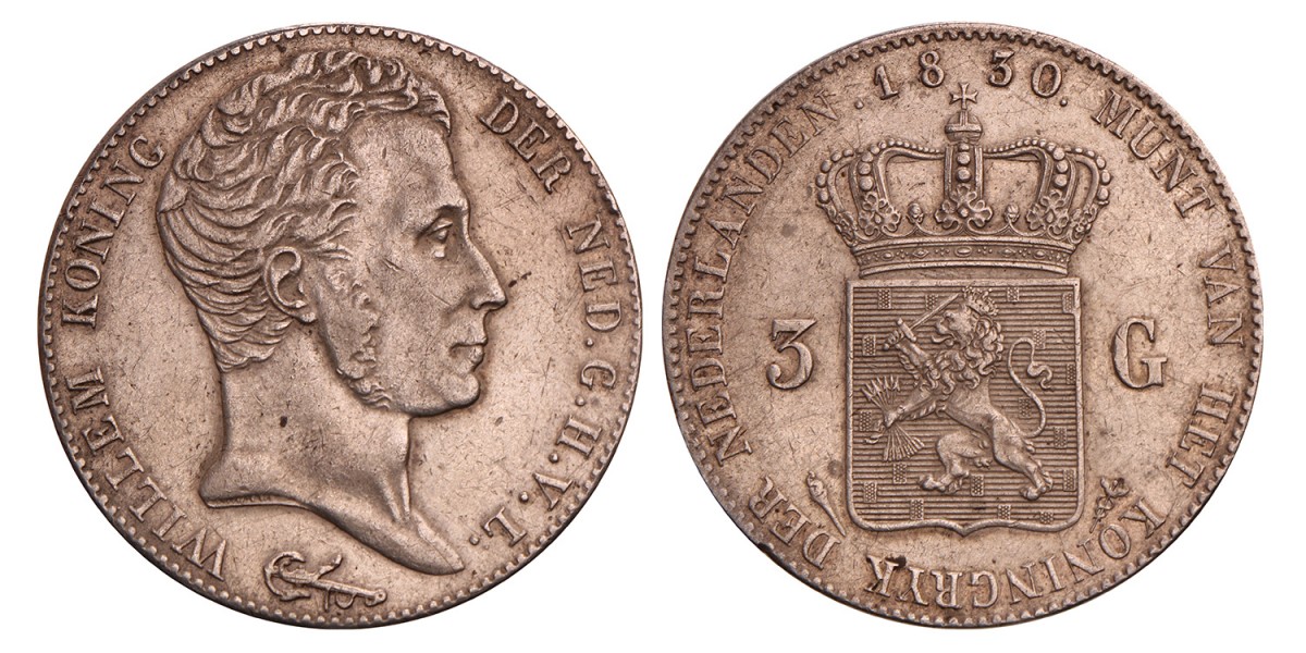 3 gulden. Willem I. 1830/20. Zeer Fraai / Prachtig.