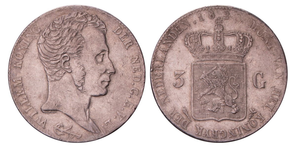 3 gulden. Willem I. 1820 U. Zeer Fraai / Prachtig.